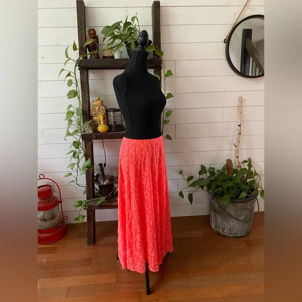 LuLaRoe: Vibrant Neon Coral Orange A-Line Lace Skirt
